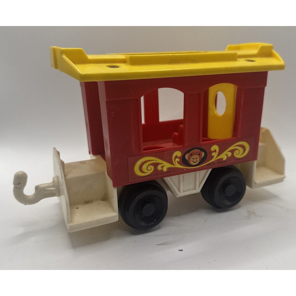 Vintage Fisher Price Little People 1973 Circus Red Yellow Monkey Train Car #991